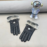 TOUCHSCREEN GLOVES WITH BOW IN BLACK RABBIT FUR MIX LAMBSKIN 463796