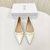 DIOR POINTED BALLET FLATS 25S IN CREAM WHITE GLOSSY LEATHER WITH GOLD HARDWARE