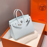 HERMES 25S MEDIUM BIRKIN 25 IN CLOUD BLUE CALFSKIN SILVER HARDWARE