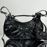 LE CAGOLE LARGE SHOULDER BAG 33 WITH RHINESTONES IN BLACK ARENA LAMBSKIN SILVER HARDWARE