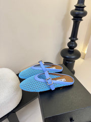 ALAIA FLAT MULES 25S IN BLUE MIX PURPLE WOVEN MESH