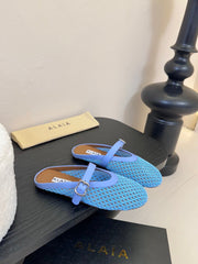 ALAIA FLAT MULES 25S IN BLUE MIX PURPLE WOVEN MESH
