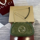 BLONDIE SMALL SHOULDER BAG 26 IN JUNIPER GREEN CALFSKIN AND SUEDE GOLD HARDWARE