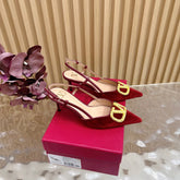 VALENTINO 25S HIGH-HEEL SLINGBACKS IN DARK RED VELVET WITH GOLD HARDWARE