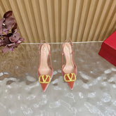 VALENTINO 25S HIGH-HEEL SLINGBACKS IN ORANGE VELVET WITH GOLD HARDWARE