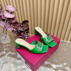 VALENTINO 25S HIGH-HEEL MULES 60 MM IN GREEN PATENT CALFSKIN WITH CRYSTAL-EMBELLISHED STRAP