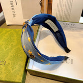 HAIRBAND WITH FLOWER PRINT IN CORNFLOWER BLUE SILK 398862