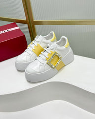 VIV' SKATE SNEAKERS IN WHITE CALFSKIN YELLOW GLITTER STRAP AND CRYSTAL BUCKLE