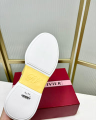 VIV' SKATE SNEAKERS IN WHITE CALFSKIN YELLOW GLITTER STRAP AND CRYSTAL BUCKLE
