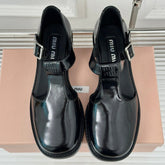 Square Toe Thick Heel Retro Mary Jane Shoes Black Calfskin