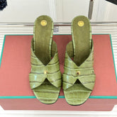 LP HIGH HEEL 25S IN MOSS GREEN LAMBSKIN SNAKE EMBOSSING