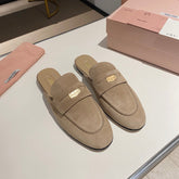 MULES SLIPPERS KHAKI COLOR SUEDE WITH GOLD COIN