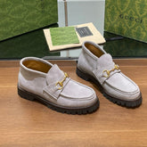 GG WOMEN'S HORSEBIT ANKLE BOOT IN KHAKI BROWN SUEDE