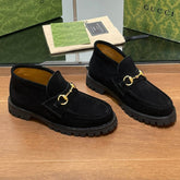 GG WOMEN'S HORSEBIT ANKLE BOOT IN BLACK SUEDE