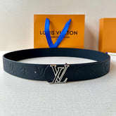 LV 25S BELT 40 MM IN BLACK CALFSKIN WITH SILVER HARDWARE 593266