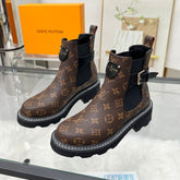 LV WOMEN'S SHORT BOOTS IN CHOCOLATE BROWN MONOGRAM CALFSKIN
