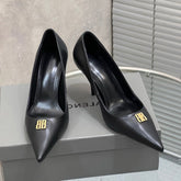 BALENCIAGA 25S HIGH-HEEL SHOES 85 MM IN BLACK COW LEATHER WITH GOLD HARDWARE