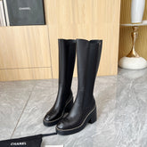 CHANEL 25S HIGH BOOTS STRETCHY SHAFT 85MM IN BLACK CALFSKIN GOLD HARDWARE