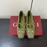 GG MARY JANE 25S IN MOSS GREEN CANVAS WITH GOLD HARDWARE
