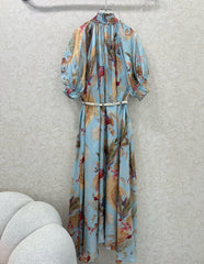 ZIMMERMANN PUFF-SLEEVE FLORAL FEATHER SILK DRESS 275074