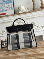 ZIP CABINE 31 BAG IN BLACK MIX WHITE CANVAS AND CALFSKIN