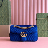 GUCCI 25S GG MARMONT 26 CM IN DARK BLUE VELVET WITH GOLD HARDWARE