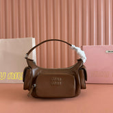 POCKET HANDBAG 21 IN OAK BROWN CALFSKIN