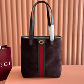 GUCCI 25S OPHIDIA MEDIUM TOTE 36 CM IN DARK CHOCOLATE BROWN SUEDE