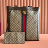 GUCCI 25S TOTE BAG 43 CM IN DARK BROWN MIX BEIGE LAMBSKIN WITH GOLD HARDWARE