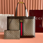 GUCCI 25S TOTE BAG 44 CM IN DARK BROWN MIX BEIGE LAMBSKIN WITH GOLD HARDWARE