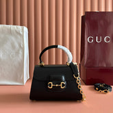 GUCCI 25S HORSEBIT 1955 MEDIUM SHOULDER BAG 22 CM IN BLACK CALFSKIN WITH GOLD HARDWARE