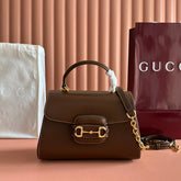 GUCCI 25S HORSEBIT 1955 MEDIUM SHOULDER BAG 29 CM IN BROWN CALFSKIN WITH GOLD HARDWARE