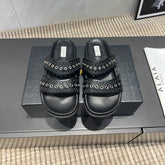 ALAIA DOUBLE-STRAP SANDALS 25S IN BLACK CALFSKIN