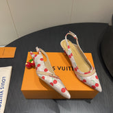 LV HIGH SLINGBACK LOGO AND CHERRY PRINT 25S 55MM IN BLUSH NUDE DENIM