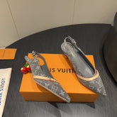 LV HIGH SLINGBACK LOGO PRINT 25S 55MM IN GREY DENIM