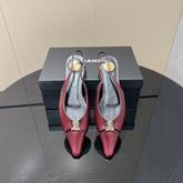 YSL SLINGBACK FLATS 25S IN WINE RED LAMBSKIN WITH GOLD HARDWARE