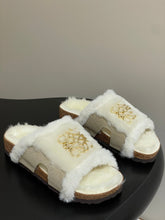 LOEWE X BIRKENSTOCK SLIPPERS WHITE GRAY FUR