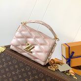 LV 25S GO-14 MM 23 IN LIGHT PINK QUILTED LAMBSKIN GOLD HARDWRE