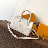 SPEEDY BANDOULIÈRE 21 IN WHITE AND PINK MONOGRAM CANVAS