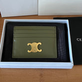 CELINE 25S CARD HOLDER WITH TRIOMPHE LOGO 11 IN DARK OLIVE GREEN CALFSKIN