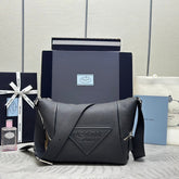 PRADA 25S SHOULDER STRAP BAG 26 IN BLACK CALFSKIN SILVER HARDWARE