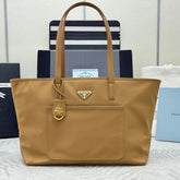 PRADA 25S RE-EDITION 1978 MEDIUM 35 IN DARK CARAMEL NYLON AND SAFFIANO CALFSKIN