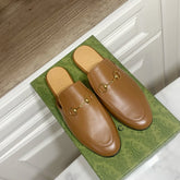 GG MULES IN BROWN LAMBSKIN GOLD HARD WARE