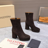 VALENTINO 25S ANKLE BOOTS WITH ZIPPER 90 MM IN DARK BROWN SUEDE