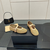 ALAIA MARY JANE FLAT 25S IN BEIGE WOVEN MESH