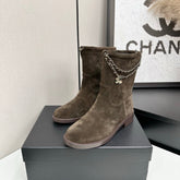 CHANEL 25S SHORT BOOTS IN BROWN SUEDE SILVER HARDWARE