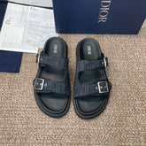 DIOR 25S DIORACT SLIDE IN BLACK CALFSKIN AND CANVAS SILVER HARDWARE