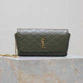 YSL 25S SAINT LAURENT GABY 19 IN DARK OLIVE QUILTED CALFSKIN GOLD HARDWARE