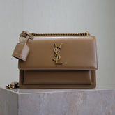 YSL 25S SUNSET BAG 22 IN BROWN CALFSKIN GOLD HARDWARE
