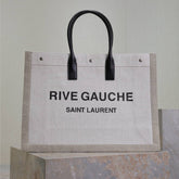 YSL 25S RIVE GAUCHE TOTE BAG 48 IN DUSTY GRAY CANVAS